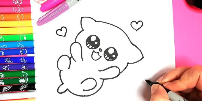 كيفية رسم أنيمي القط: حوالي قلوب الطباعة