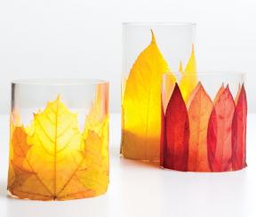 كيفية جعل حامل شمعة مع أوراق الخريف مع يديك