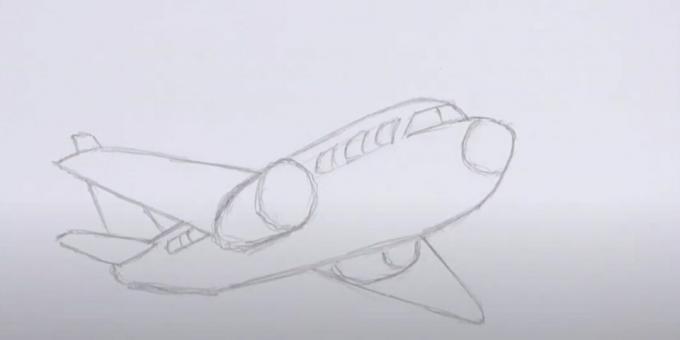 كيفية رسم طائرة: ارسم الكوة والزجاج والمحرك