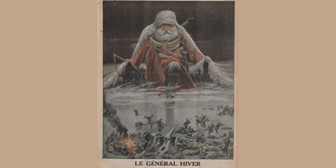 تاريخ الإمبراطورية الروسية: "الجنرال وينتر يتقدم على الجيش الألماني" ، رسم إيضاحي للويس بومبلاي من لو بيتي جورنال ، يناير 1916. 