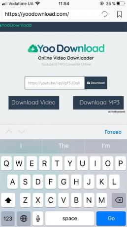 كيفية تحميل ملفات الفيديو على اي فون وaypad: لصق URL أعلاه في مجال الانترنت