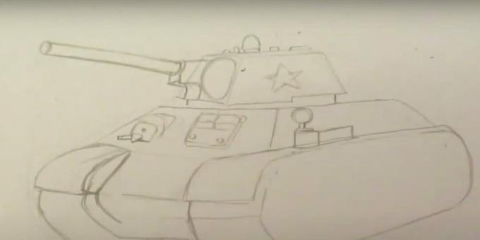 كيفية رسم دبابة: ارسم المدفع الرشاش الأمامي وفتحة الميكانيكي 