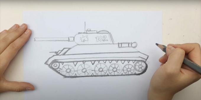 كيفية رسم دبابة: ارسم مسارًا ومدفع رشاش 
