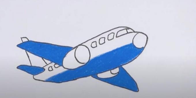 كيفية رسم طائرة: ضع دائرة حول الرسم وأضف اللون الأزرق