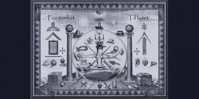 من هم الماسونيون: رموز الماسونيين. رسم توضيحي من كتاب "الشعارات الماسونية". بريطانيا العظمى ، 1854