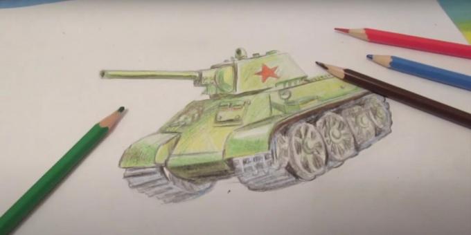رسم دبابة بأقلام ملونة