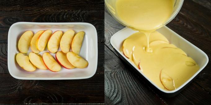 فطيرة بسيطة: ضع التفاح وملئها مع الخليط