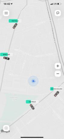 Karshering "Delimobil": على الخريطة في التطبيق، حدد السيارة مجانا
