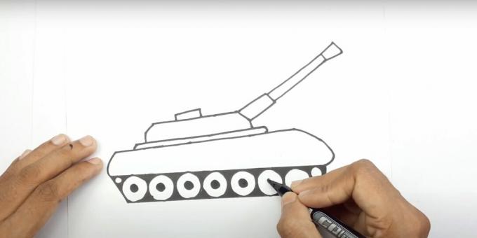 كيفية رسم دبابة: ارسم مدفعًا وقم بتفصيل البكرات