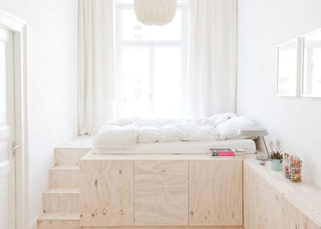 غرفة نوم ضيقة: مساحة تخزين تحت السرير